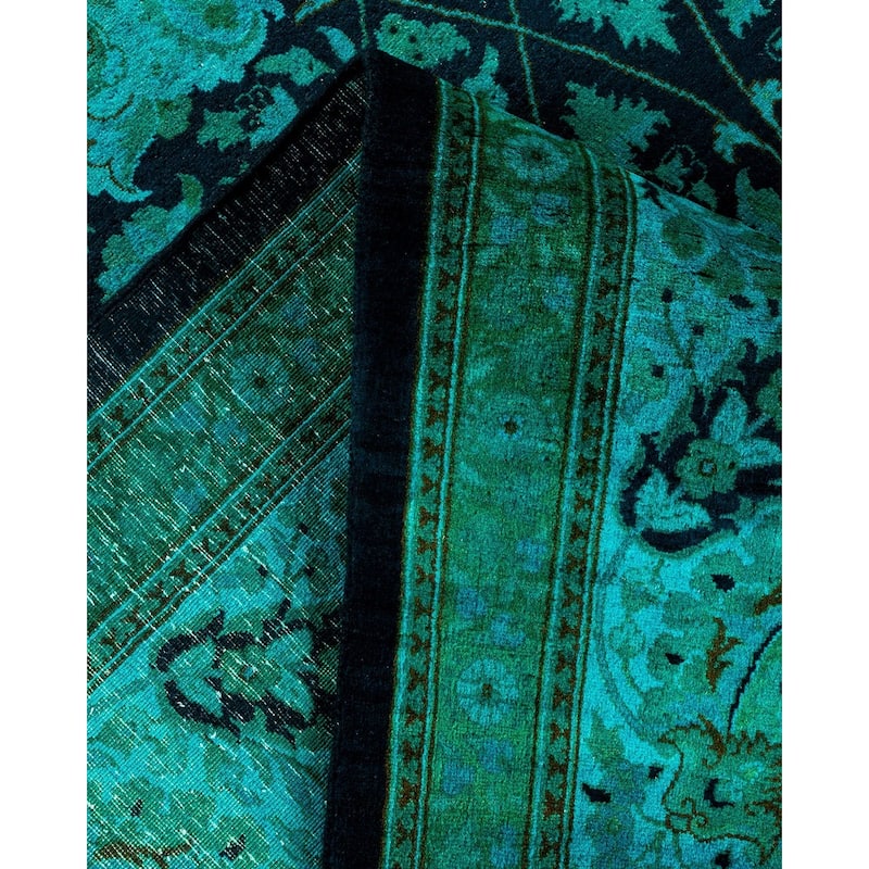 Overton Hand Knotted Wool Vintage Inspired Modern Contemporary Overdyed Blue Area Rug - 9' 3" x 12' 1"