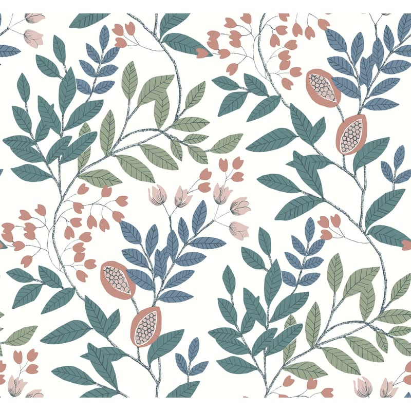 Montmorency Vinyl Eden Retreat Wallpaper 27 in x 27 ft = 60.75 sq ft - White/Pink/Teal