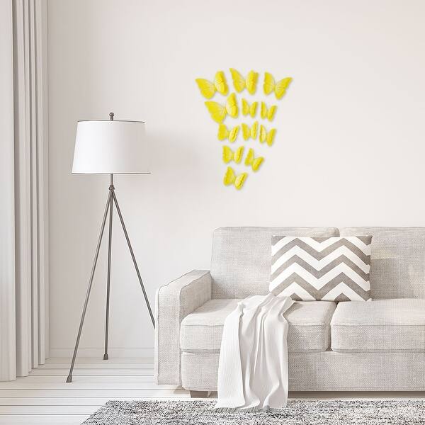 Download 12pcs 3d Butterfly Wall Stickers Fresco Stickers For Room Decor Yellow