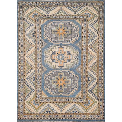 Blue Kazak Oriental Accent Rug Handmade Geometric Wool Carpet - 2'9"x 4'1"