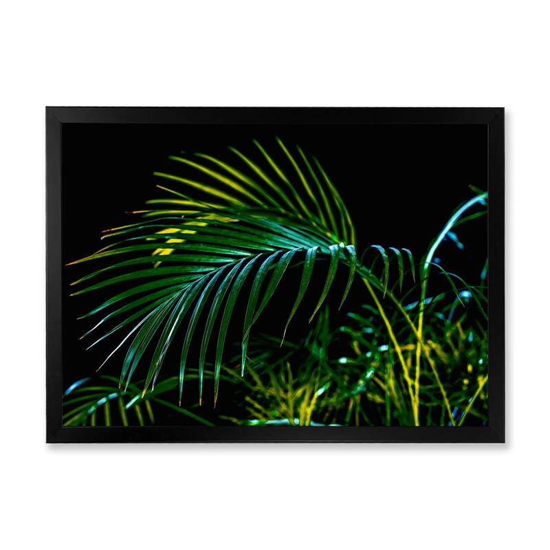 Designart "Abstract Tropical Green Palm Leaves" Tropical Framed Art Print