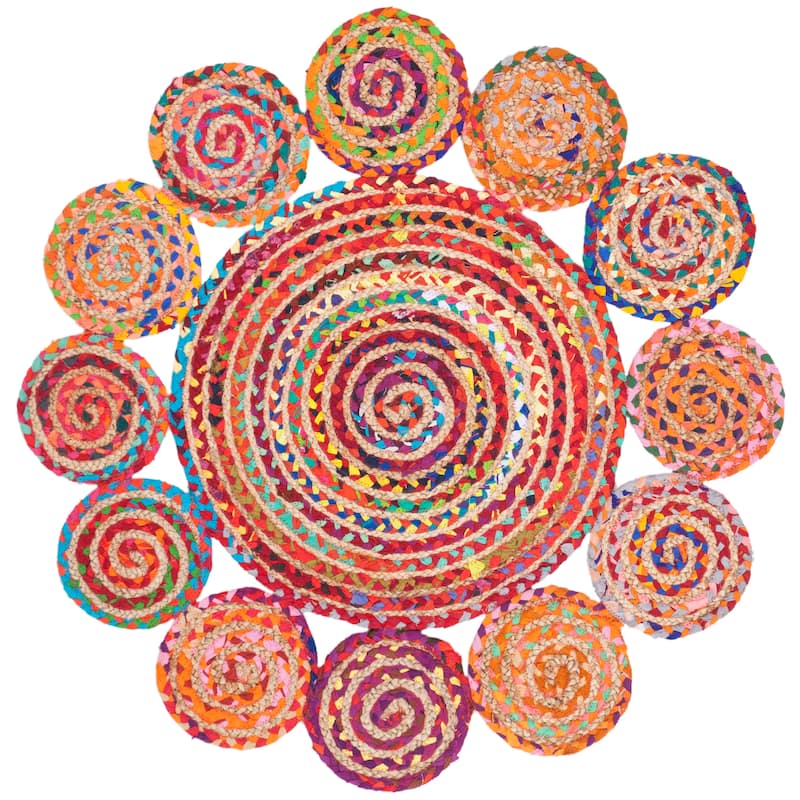 SAFAVIEH Handmade Cape Cod Friedlies Coastal Jute Rug - 3' Round - Red/Multi