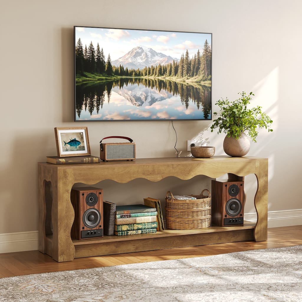 TV Stand for 65 Inch TV, Entertainment Center with Storage Cabinets, TV Media Console Table for Living Room, Bedroom, Open Shelf