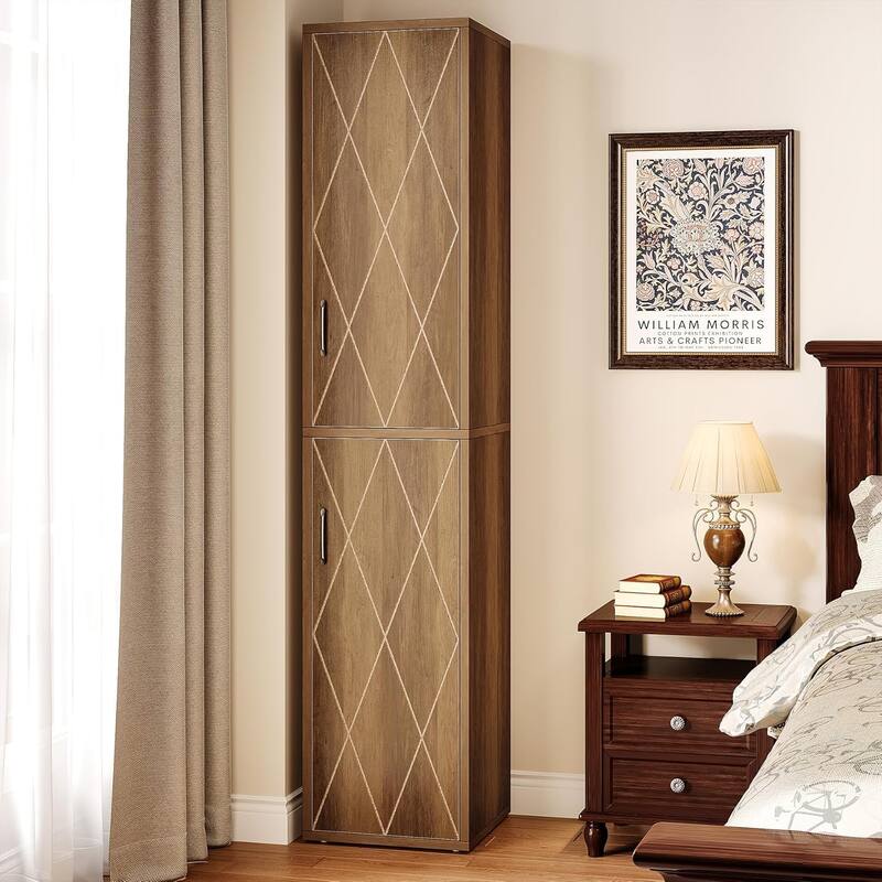 75.39" White/ Nature Wooden Bathroom Cabinet with Doors and Shelves
