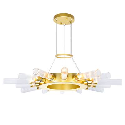 14 Light Chandelier with Satin Gold finish.