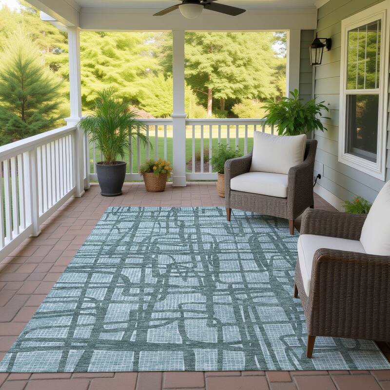 Machine Washable Indoor/ Outdoor Modern Centurion Chantille Rug - Teal - 2'6" x 3'10"