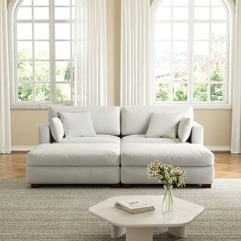 Corduroy Modular Sectional Sofa Deep Seat Corner Sofas & Ottomans