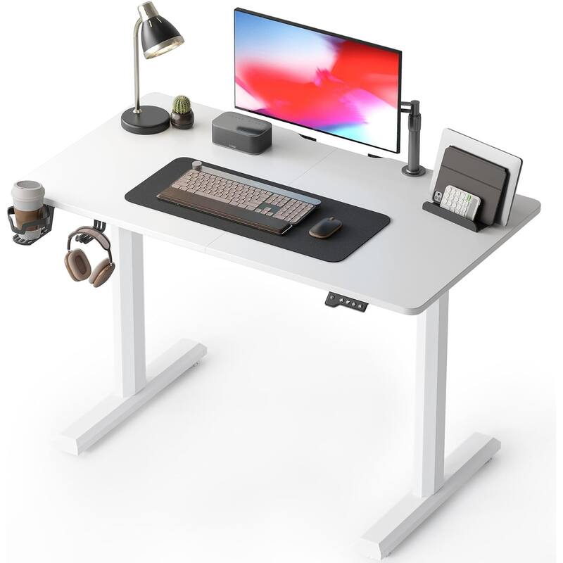 FEZIBO Height Adjustable Electric Standing Desk, Stand up Table, Sit Stand Home Office Desk with Splice Board