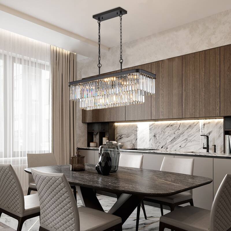 Chandeliers,Rectangular Crystal Chandelier Adjustable,E12 Crystal Lights,Iron Ceiling Hanging Light(Bulb Not Included)