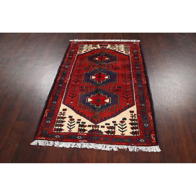 Geometric Persian Hamedan Area Rug Handmade Traditional Wool Carpet - 3'4" x 5'1"