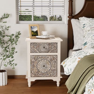 SUNBURY Solid Wood Accent Nightstand End Table w Storage Drawers