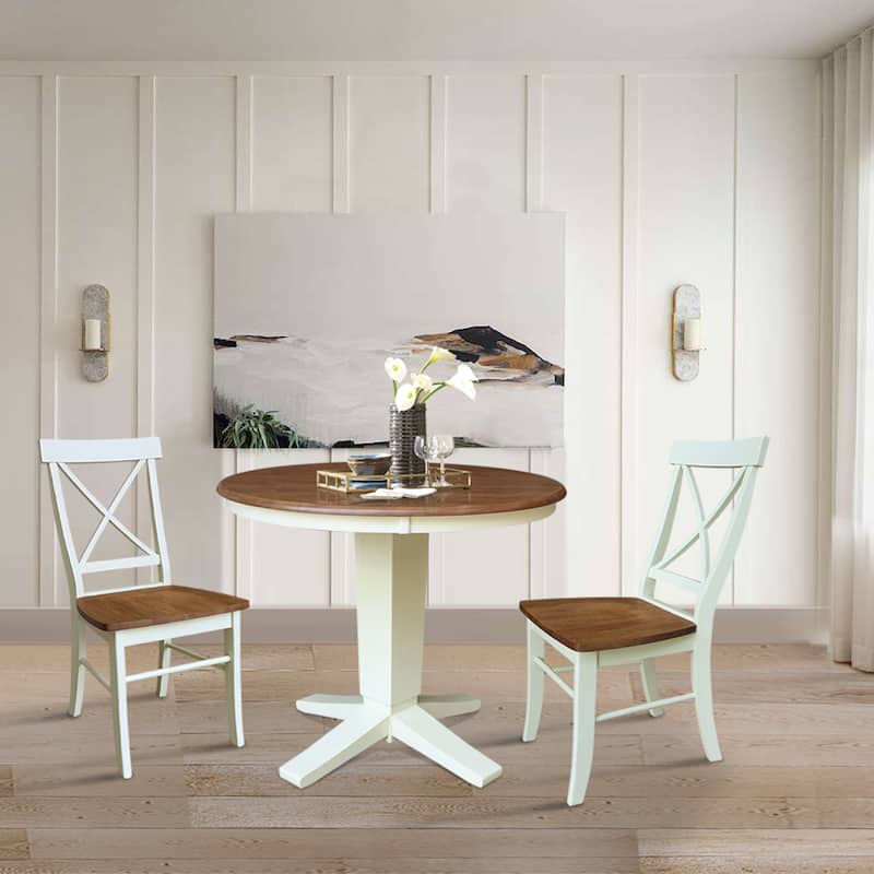36" Solid Wood Round Top Pedestal Dining Table with Dining Chairs