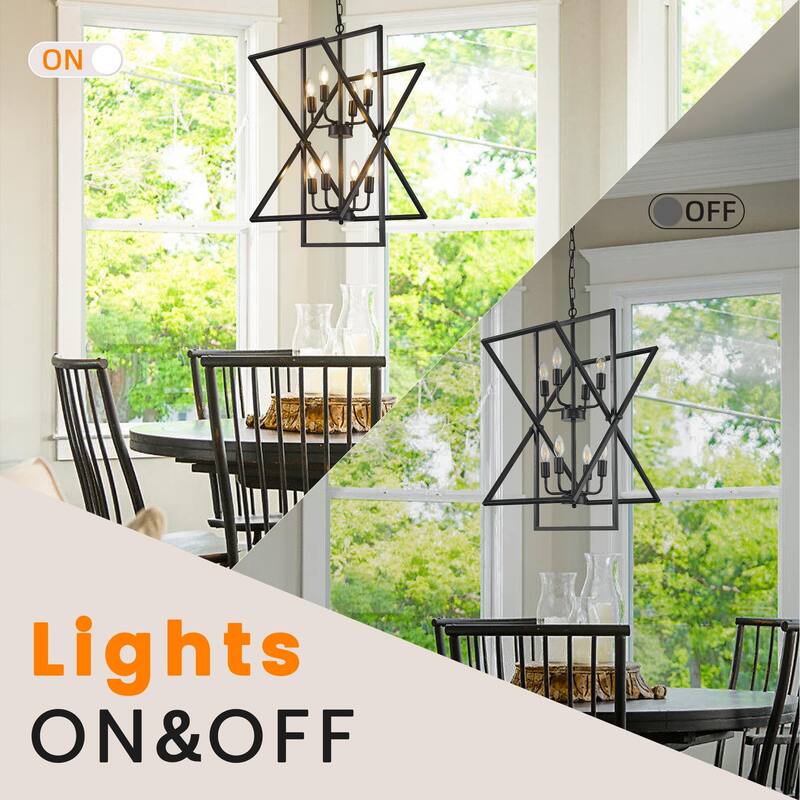 8-light Farmhouse Rustic Chandelier, Rotation Chandelier Fixture - 24 Inch
