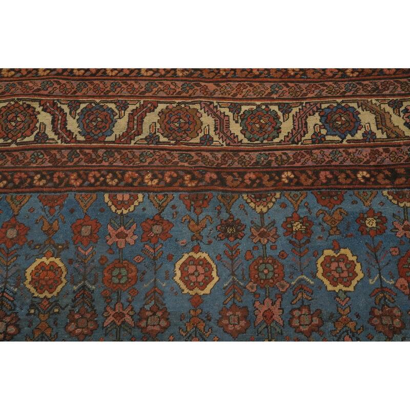 Hand Knotted Oriental 100% Wool Carpet Traditional Floral Navy Blue & Blues Heriz (serapi) Area Rug - 10' 10'' X 8' 6''