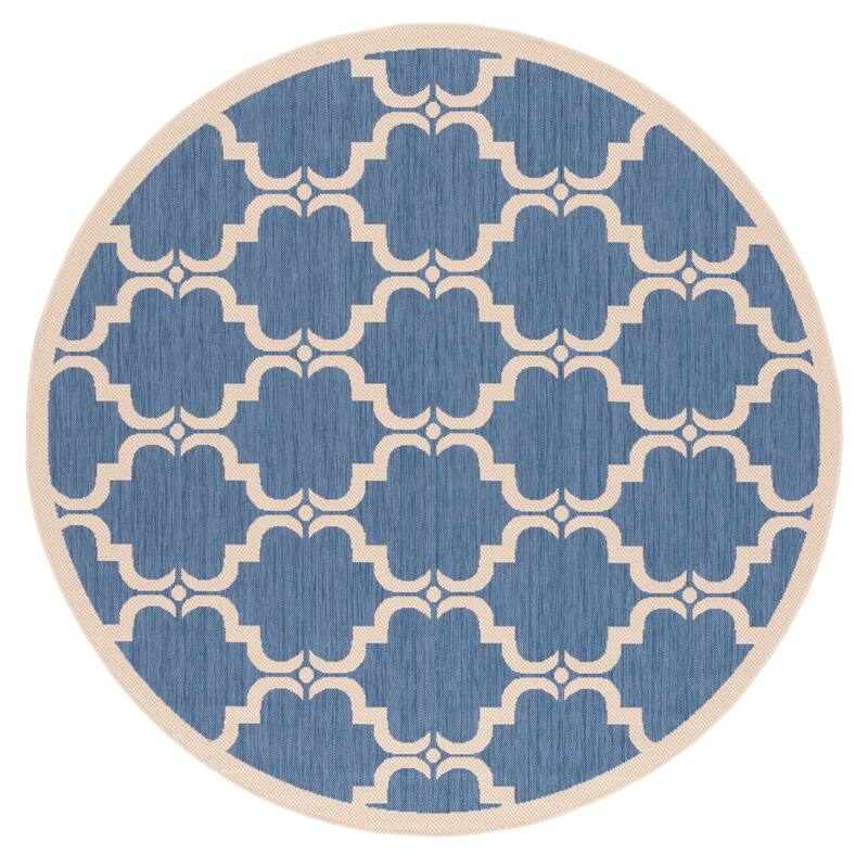 SAFAVIEH Courtyard Charleen Indoor/ Outdoor Waterproof Patio Backyard Rug - 6'7" Round - Blue/Beige