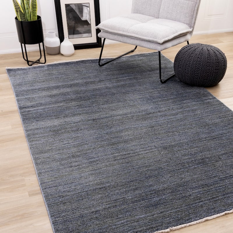 Blue Grey Subtle Distressed Stain Resistant Rug