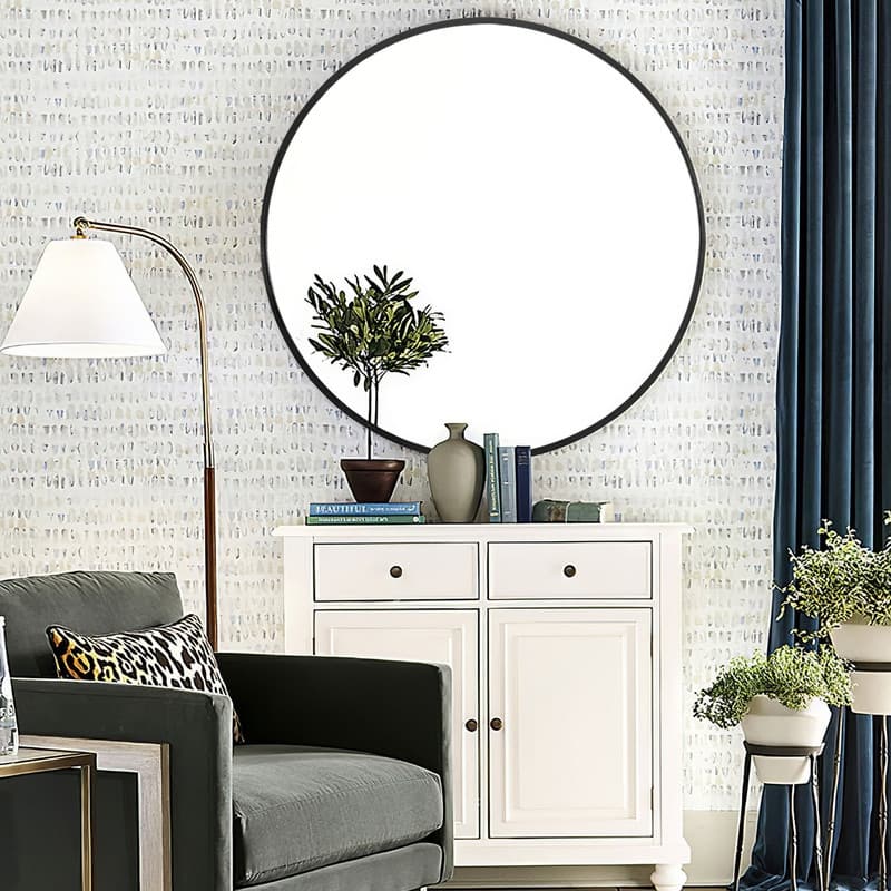 Classic Round Accent Bathroom Mirror Metal Frame Hanging Wall Mounted Circle Mirror for Wall Decor Vanity Entryway Living Room