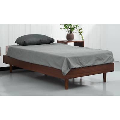 Twin Size Mid Century Modern Platform Bed Frame Floating Design with Silent Slats