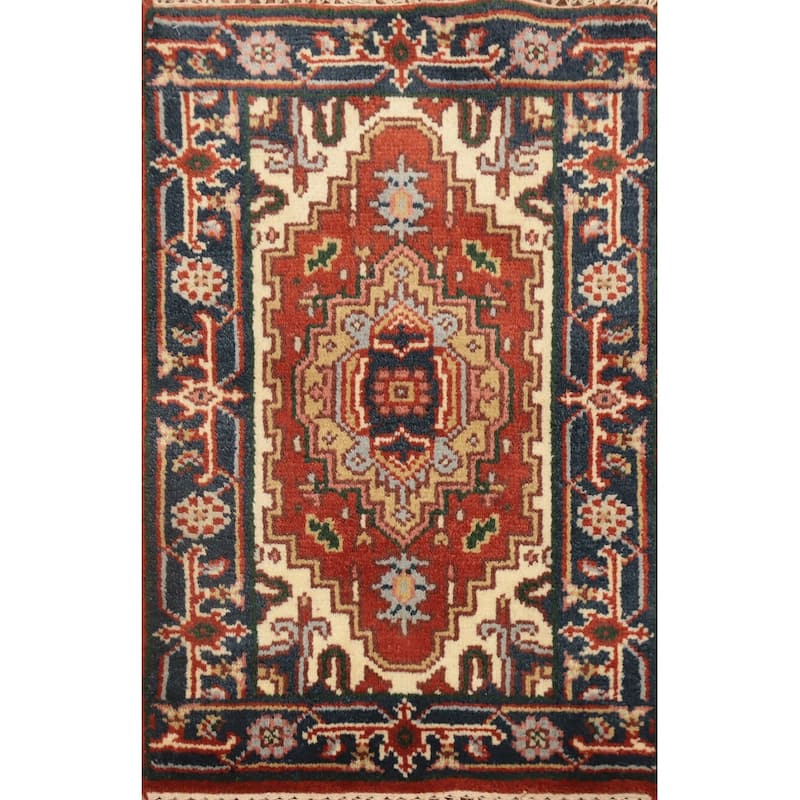 Hand Knotted Oriental 100% Wool Carpet Traditional Medallion Oranges & Rust Heriz (serapi) Area Rug - 3' 0'' X 2' 0''