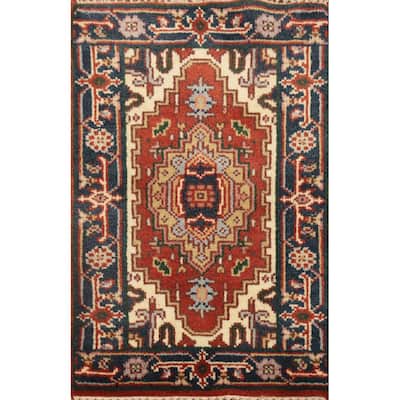 Hand Knotted Oriental 100% Wool Carpet Traditional Medallion Oranges & Rust Heriz (serapi) Area Rug - 3' 0'' X 2' 0''