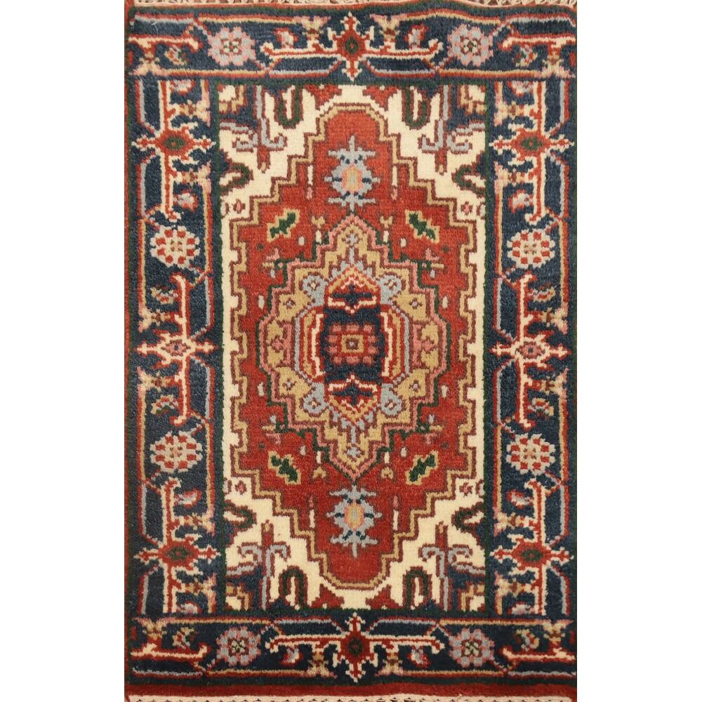 Hand Knotted Oriental 100% Wool Carpet Traditional Medallion Oranges & Rust Heriz (serapi) Area Rug - 3' 0'' X 2' 0''