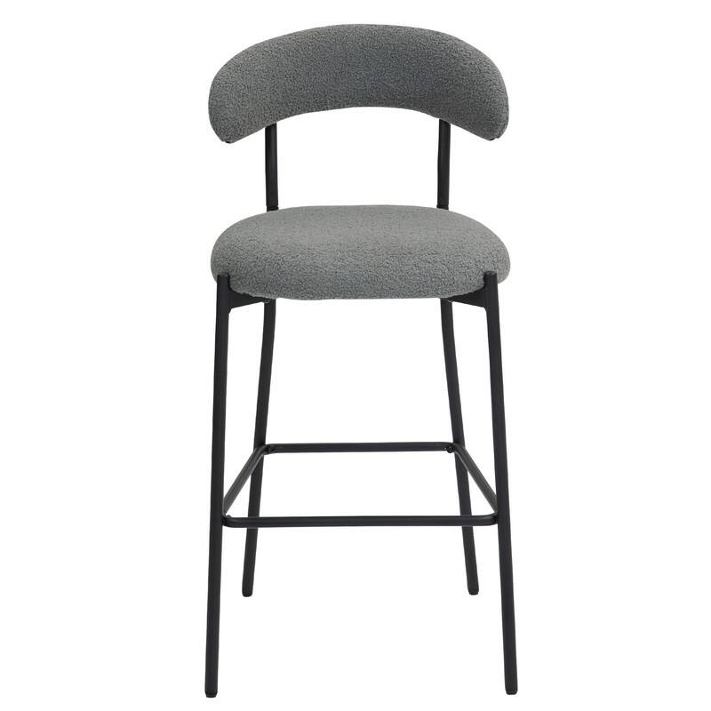 1 Count 26" Teddy Fabric Counter Height Bar Stool with Footrest, Black Powder-Coated Base