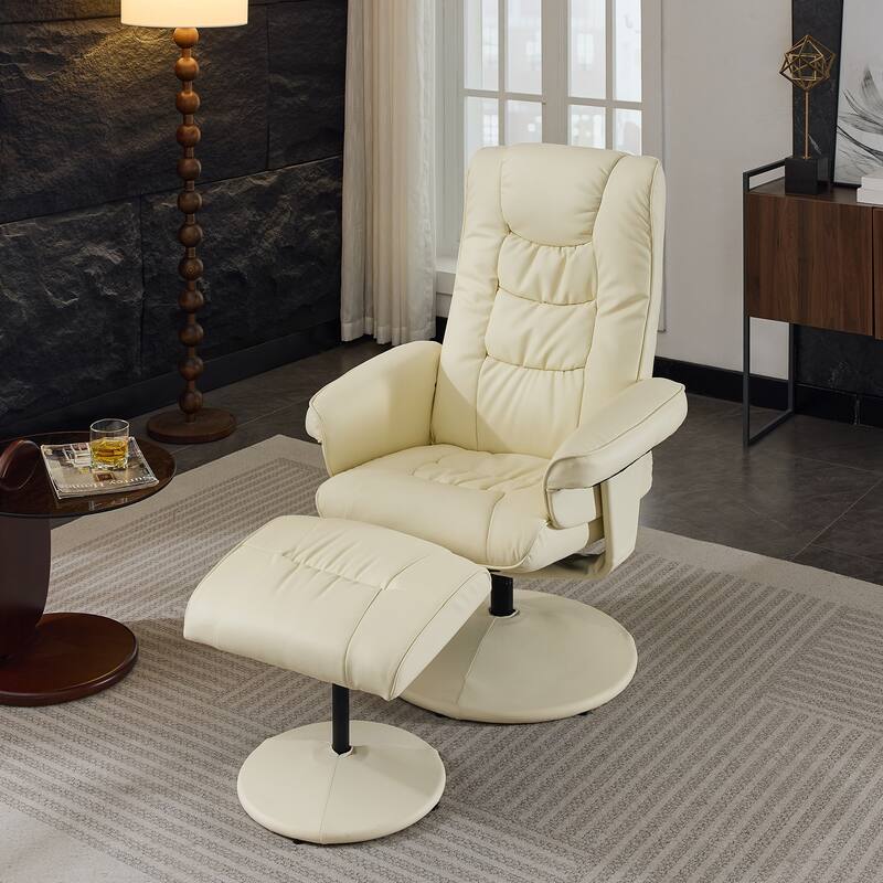 Swivel Recliner Chair with Ottoman, Heated Seat, 5-Point Vibration Massage and 140° Adjustable Backrest