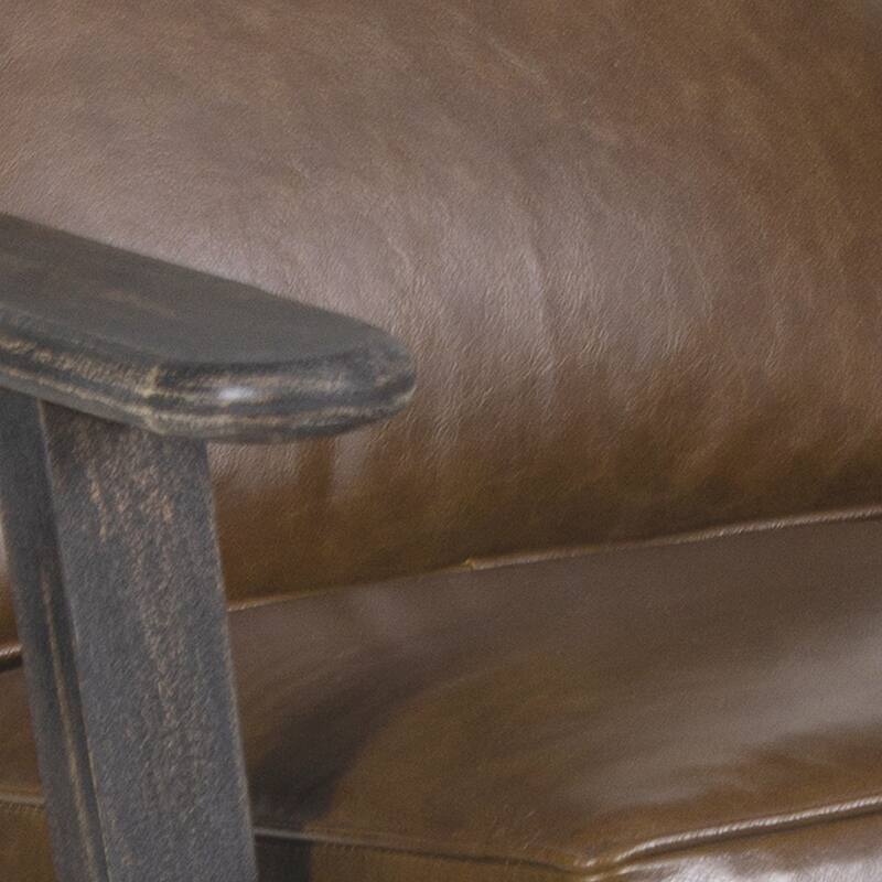 Amber Accent Chair, Handcrafted Slatted Mango Wood, Buffalo Leather Cushions, Angled Legs