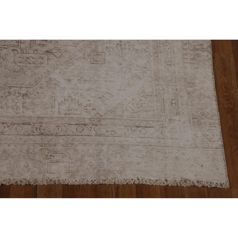 Tabriz Persian Vintage Rug Handmade Beige Wool Carpet - 6'9" x 10'0"
