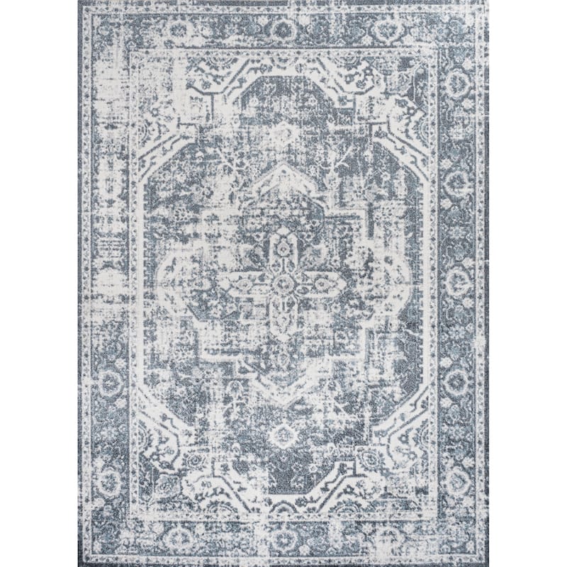 JONATHAN Y Pavel Bold Distressed Medallion Low-Pile Machine-Washable Area Rug - 4 X 6 - Cream/Blue