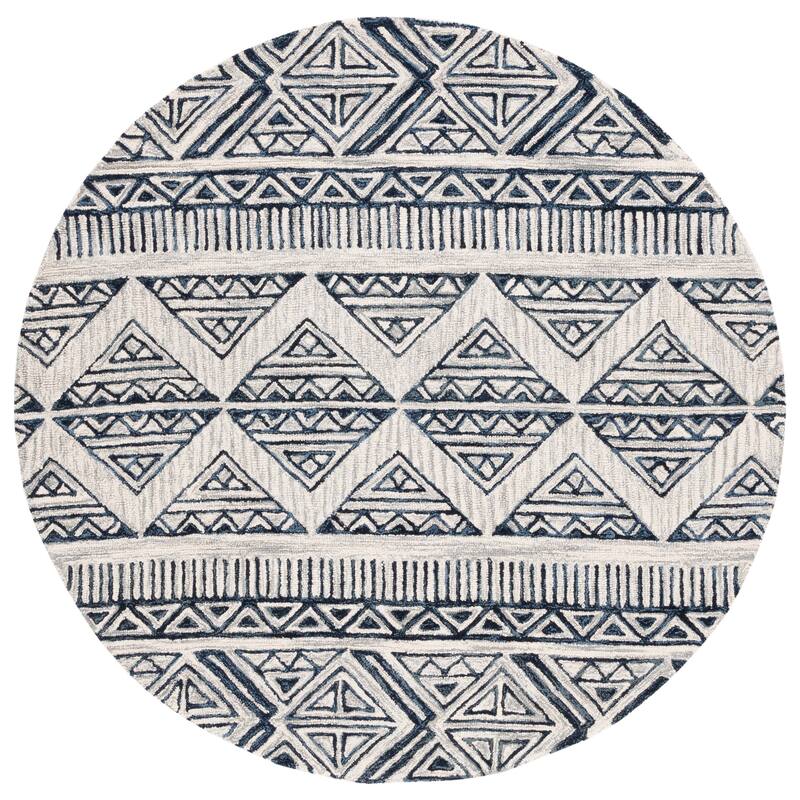 SAFAVIEH Handmade Metro Andreina Boho Tribal Wool Rug - 6' Round - Blue/Ivory