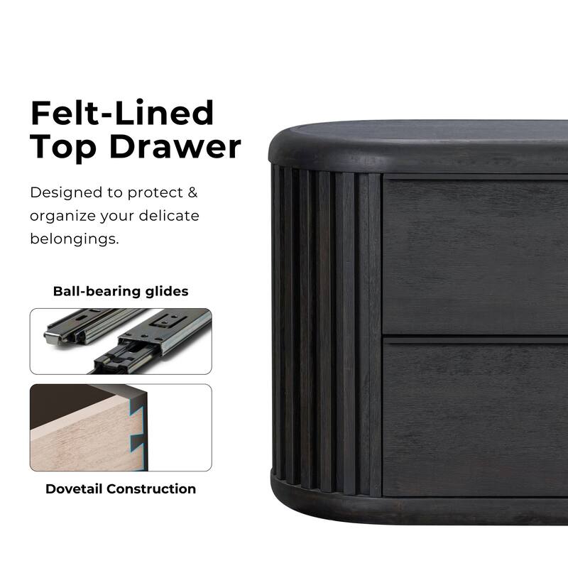 Furniture of America Caelan Modern Black Solid Wood 2-Drawer Nightstand