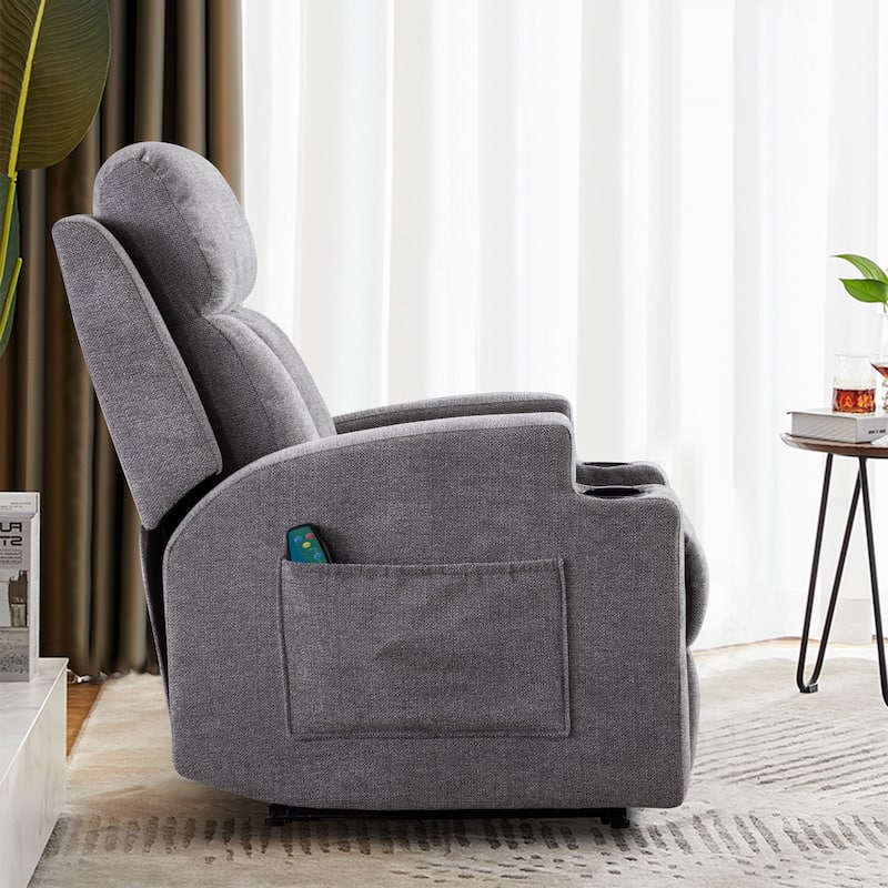 Massage and Heating Manual Recliner Chair with 2 Cup Holders Breathable Fabric