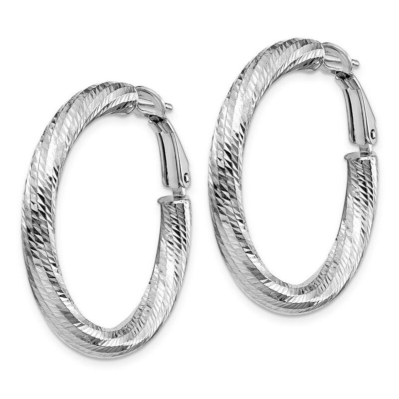 Curata 14k 4x25 White Gold Sparkle Cut Round Omega Back Hoop Earrings - 33.66x33.37mm Wide 4mm Thi