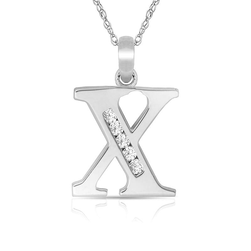 Curata 14k White Gold, 18" Small Channel-set (A-Z) Cubic Zirconia Initial Pendant Necklace - X