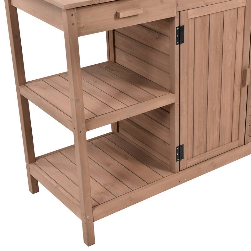 Outdoor Garden Potting Bench Table Workstation Planting Bench with 2 Drawers, Cabinet and Open Shelves for Backyard, Mudroom