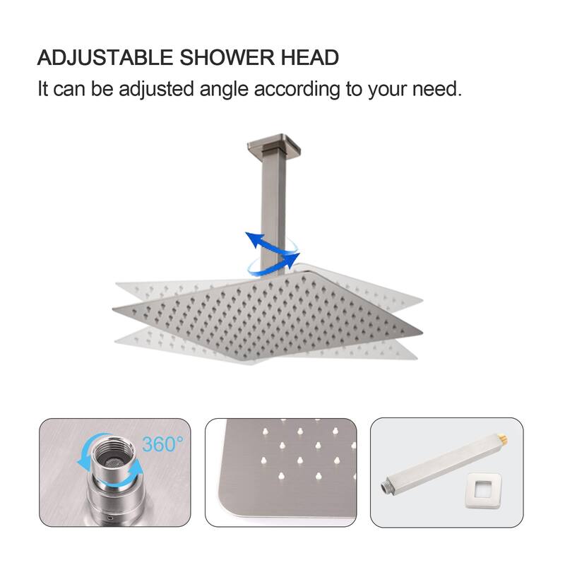 Proox 12" Brushed Finished Squared Rain Shower Combo Set w/ Hand Shower - 12 inch