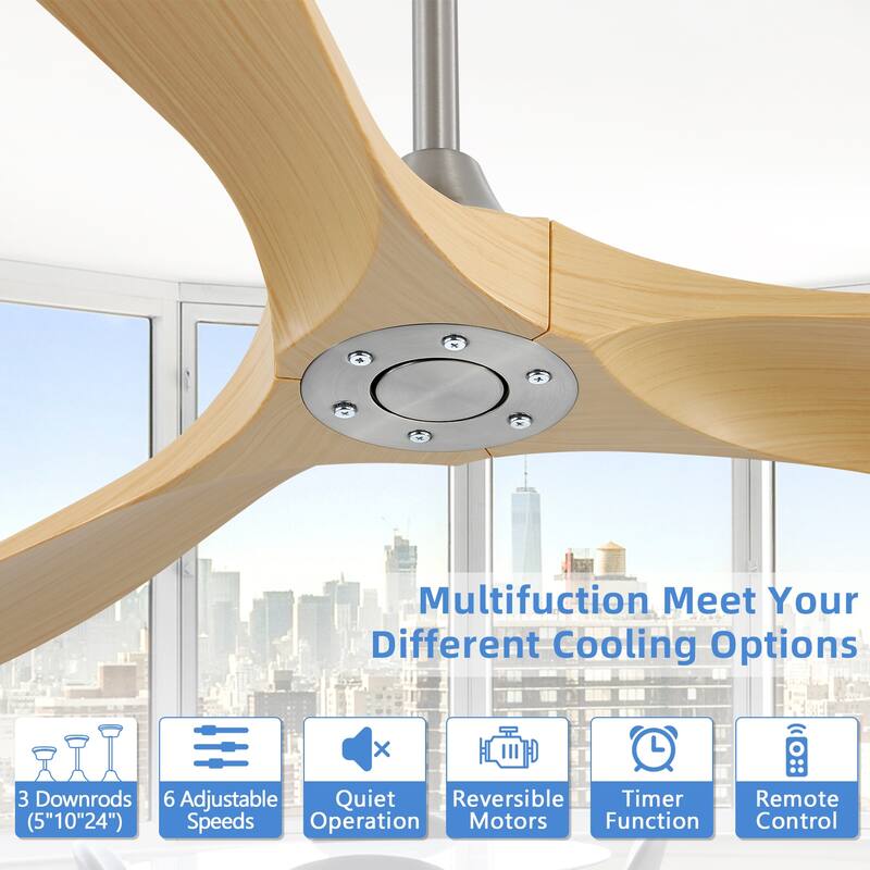 60" Smart Ceiling Fan without Light,Nickel downrod with Plastic Blades