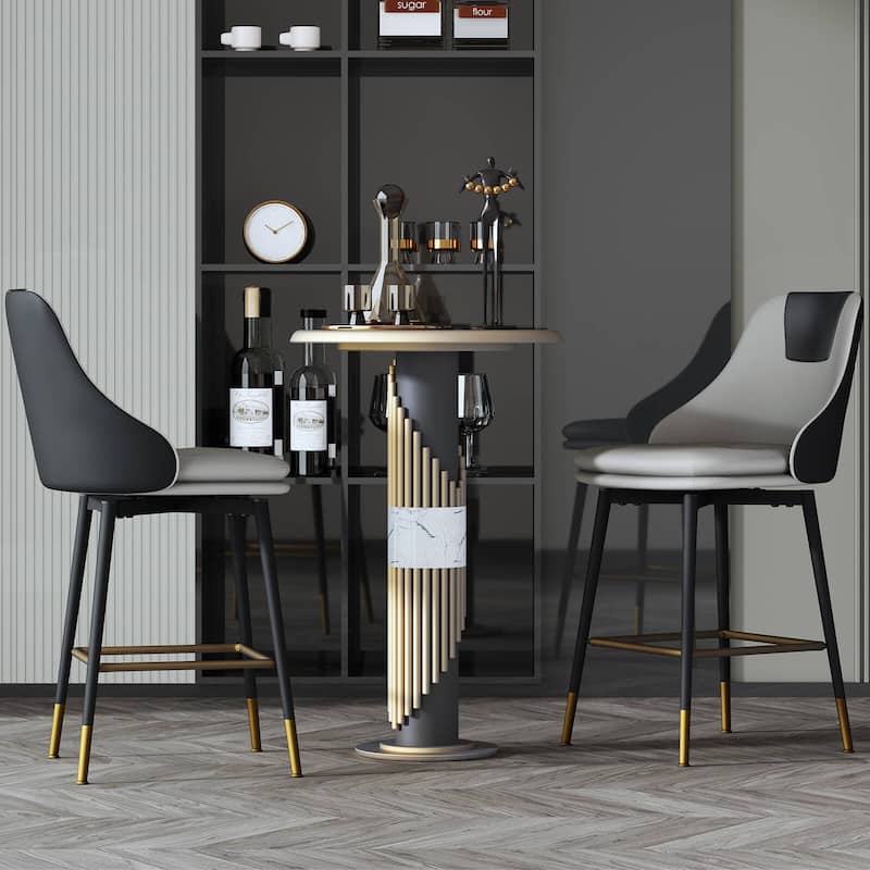 Full Back Upholstered Counter Stool With Metal Frame (Set of 2)