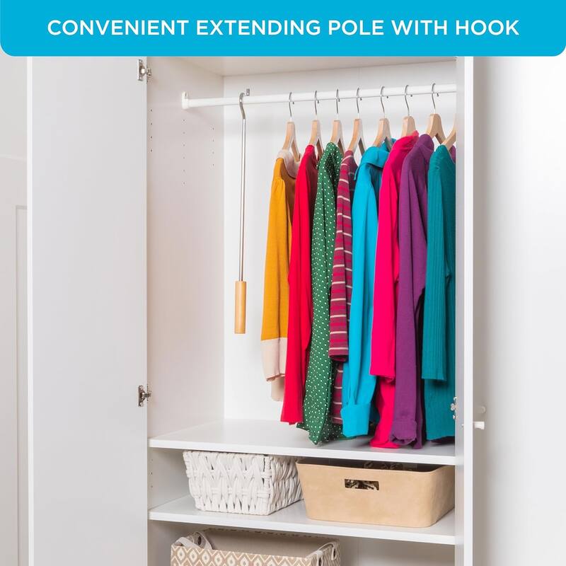 Hold N’ Storage Heavy Duty Closet Pole Reacher Hanger Extender with Hook - 2.75 to 5 ft