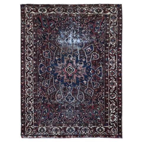 Shahbanu Rugs Chocolate Brown Antique Persian Bakhtiar Extensive Wear Cropped Thin Wool Hand Knotted Clean Rug (10'0" x 13'2")