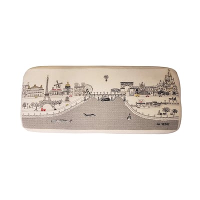 HomeRoots 38" NYC Daylight Skyline Embroidered Ottoman