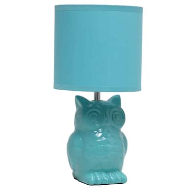 Tall Ceramic Owl Bedside Table Desk Lamp with Drum Shade - 12.75" - Tiffany Blue