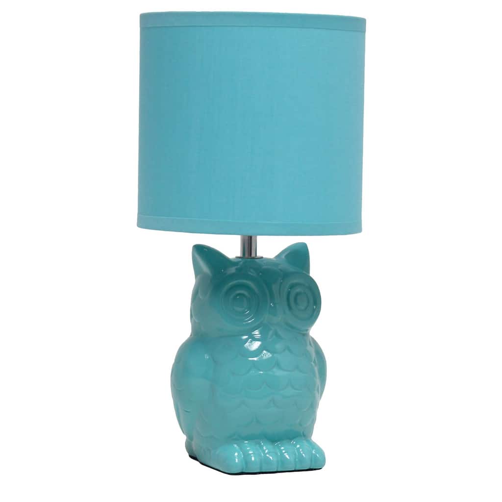 Tall Ceramic Owl Bedside Table Desk Lamp with Drum Shade - 12.75" - Tiffany Blue