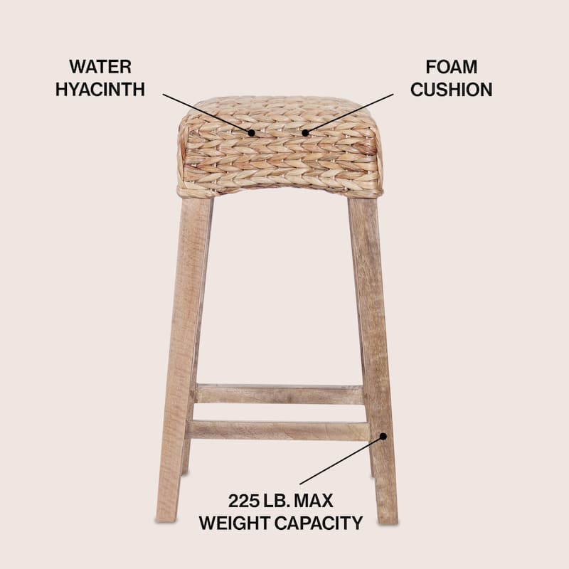 Swayze Rustic Bohemian Hyacinth/Wood Backless Bar Stool, by JONATHAN Y
