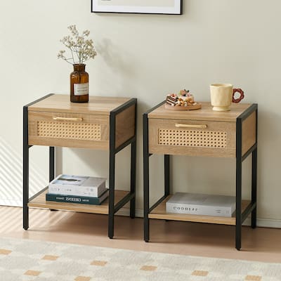 Rattan Nightstand with Drawer (Set of 2)