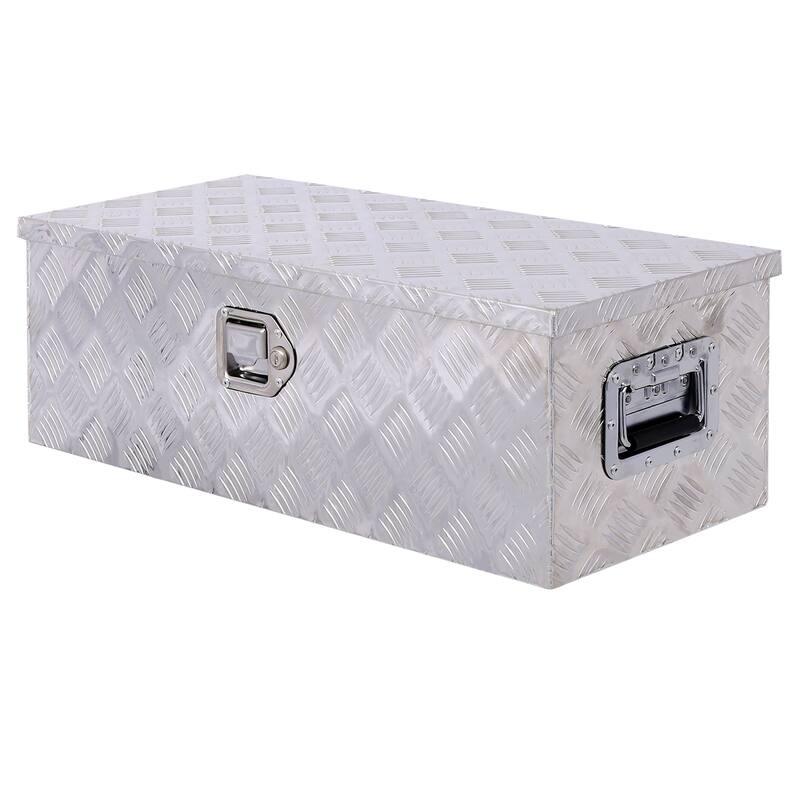 30 Inch Aluminum Truck Bed Toolbox Waterproof Storage Pick Up Truck Bed RV Trailer Toolbox With Side Handle Lock Keys - Silver