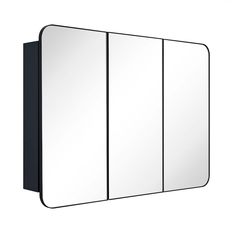 TEHOME Triple Door Recessed & Surface Mount Rectangle Bathroom Medicine Cabinet with Mirror - 26"X36" - Matte - Black