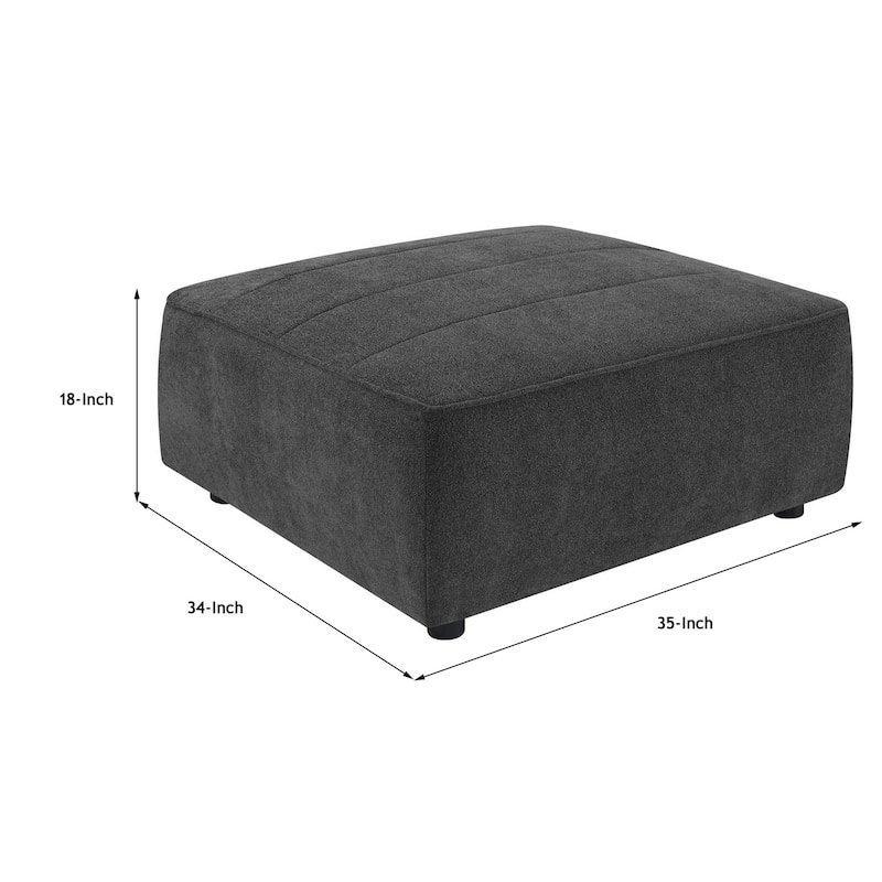 Suri 35 Inch Ottoman, Soft Boucle Fabric, Horizontal Stitching, Gray