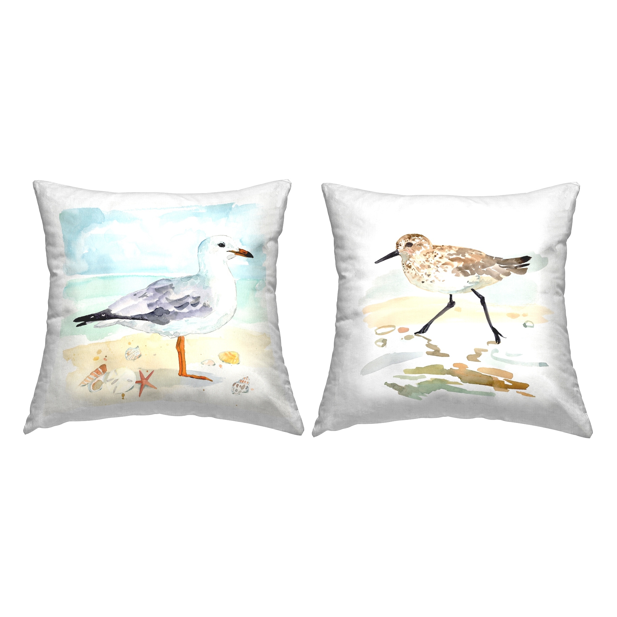 Stupell Seagull and Sandpiper Decorative Printed Throw Pillow Design by Victoria Barnes (Set of 2)